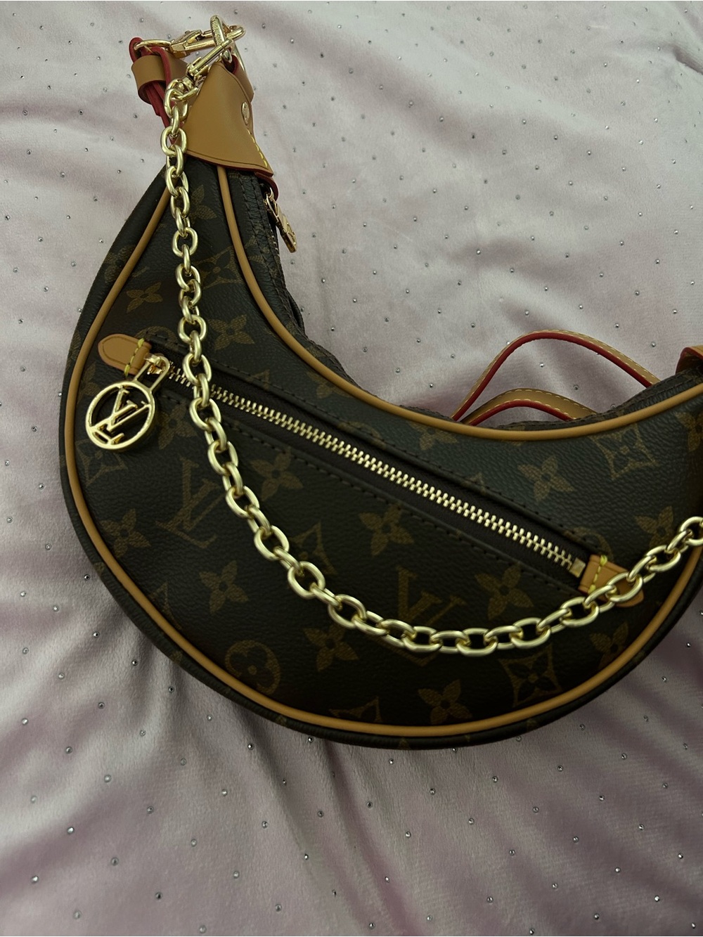 Louis Vuitton Monogram Crescent Shoulder Bag with Gold Chain Accent